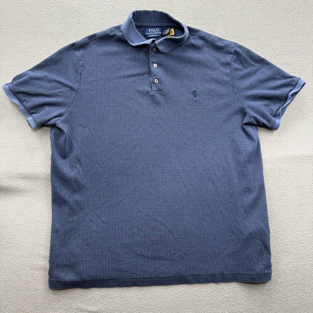 Polo Ralph Lauren Polo Shirt Mens Large Blue Geometric Classic Fit Cotton